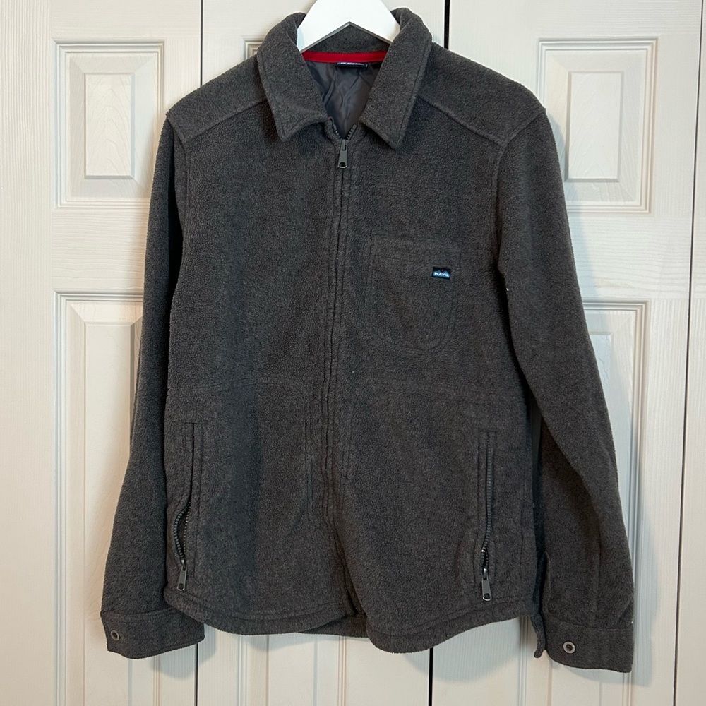 Kavu Fleece Jacket Full Zip Grey Multiple Pockets Sz Medium Fall Hiking Layering